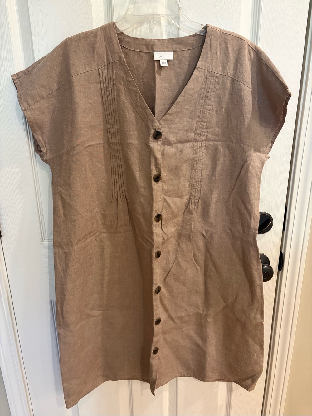 J. Jill Brown Button-Front Linen-Blend Midi Dress